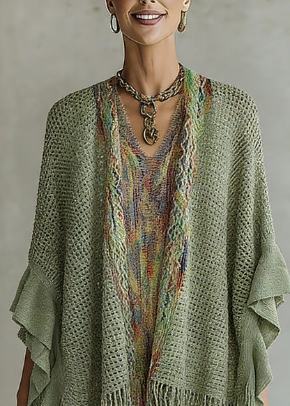Green V Neck Knit Cardigan Batwing Sleeve