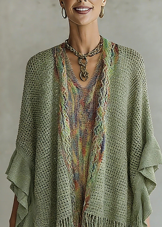 Green V Neck Knit Cardigan Batwing Sleeve