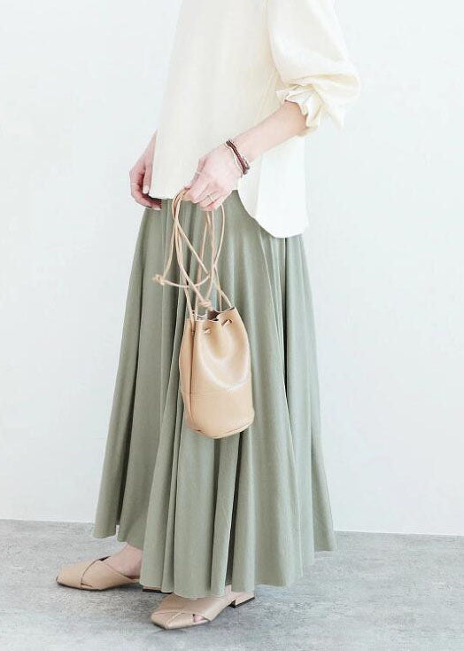 Light Green Wrinkled Exra Large Hem Cotton Skirt Spring