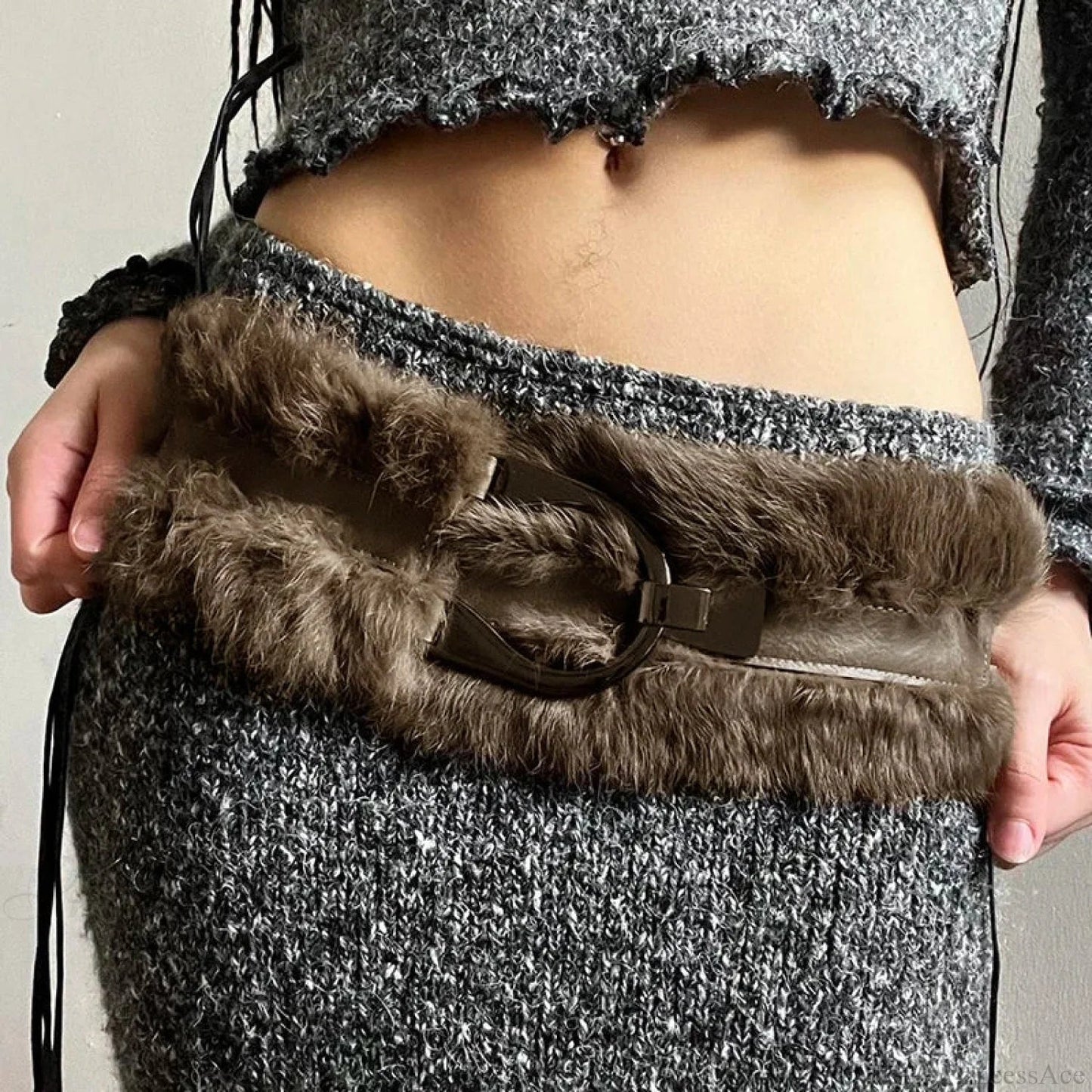 False Hair Patchwork Gothic Polyurethane Leather Waist Belt