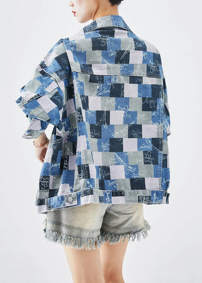 Colorblock Oversized Plaid Denim Coats Fall