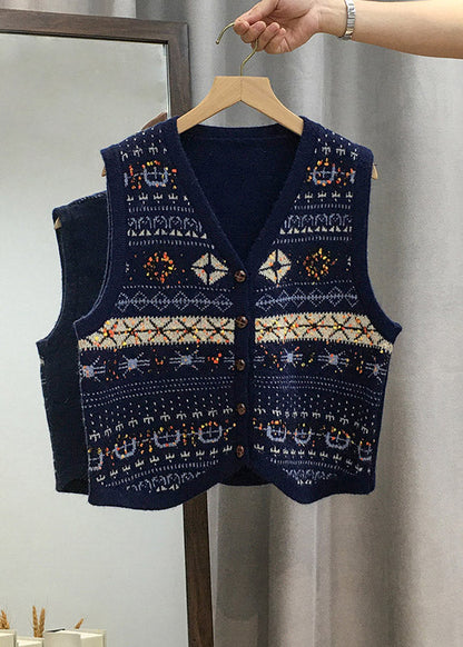 Apricot V Neck Button Knit Vest Tops Sleeveless