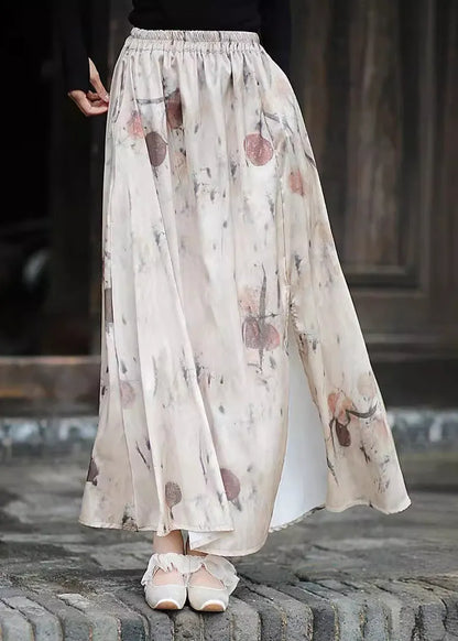 New Print Pockets Elastic Waist Silk Skirts Summer