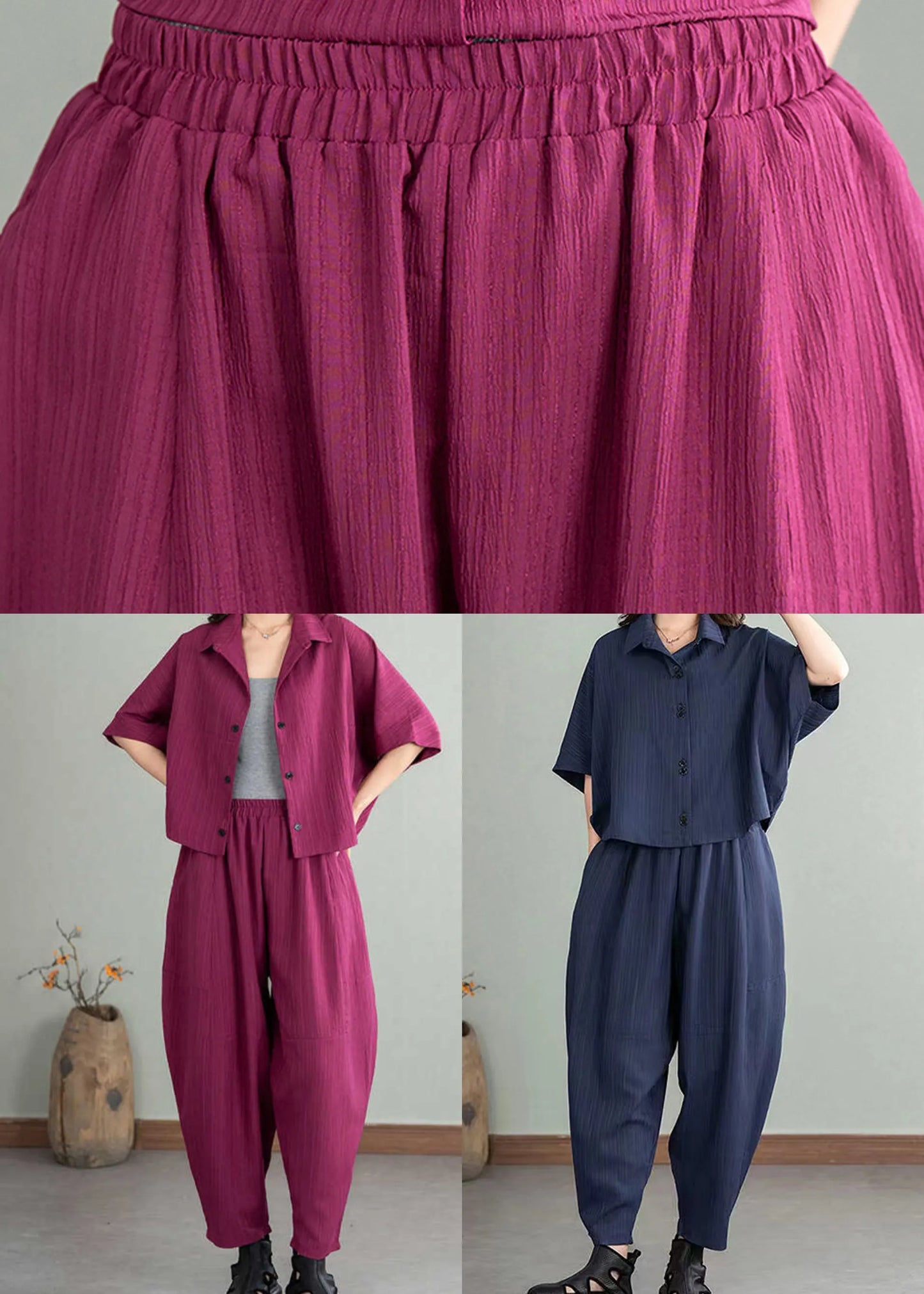 Natural Navy Oversized Cotton Sets 2 Pieces Summer