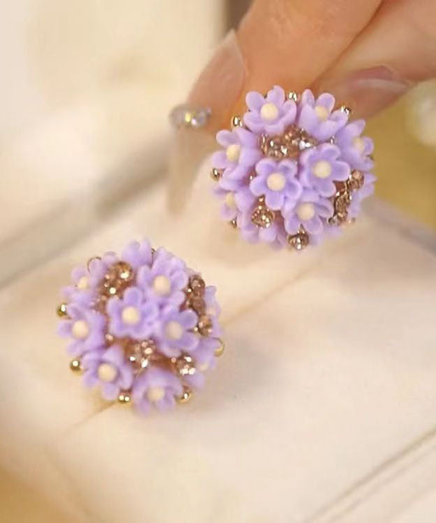 Purple Silver Resin Stud Earrings