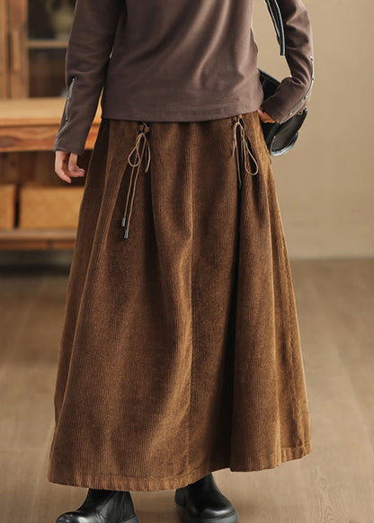 Coffee Lace Up Corduroy Skirts High Waist