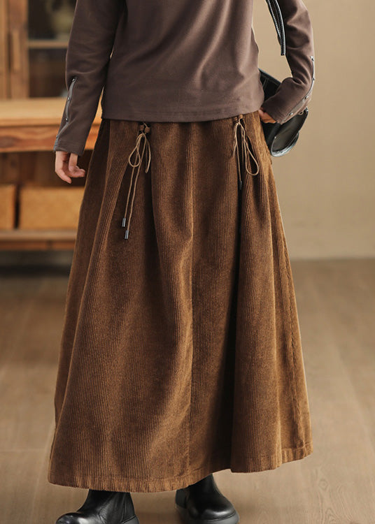 Coffee Lace Up Corduroy Skirts High Waist