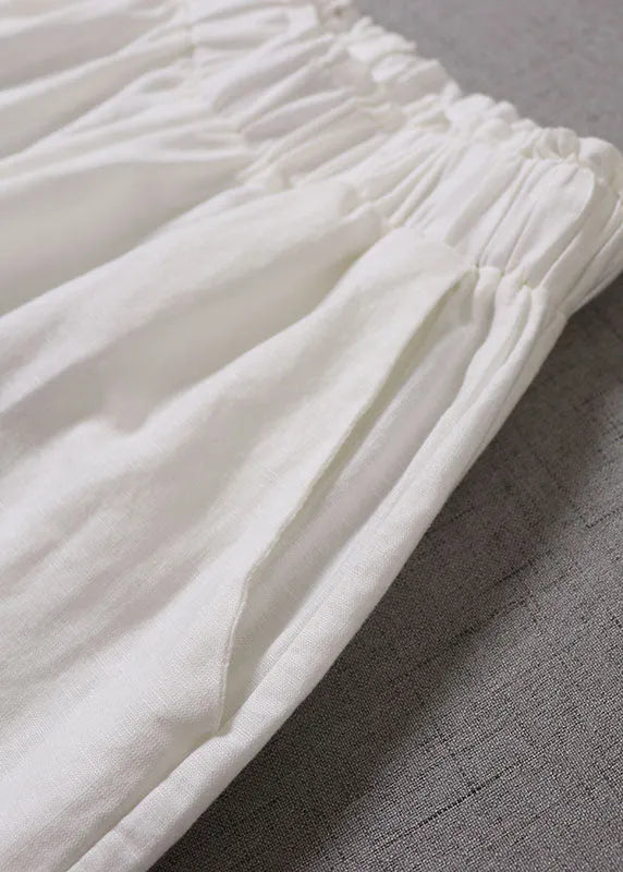Style White Ruffled Patchwork Pants Spring