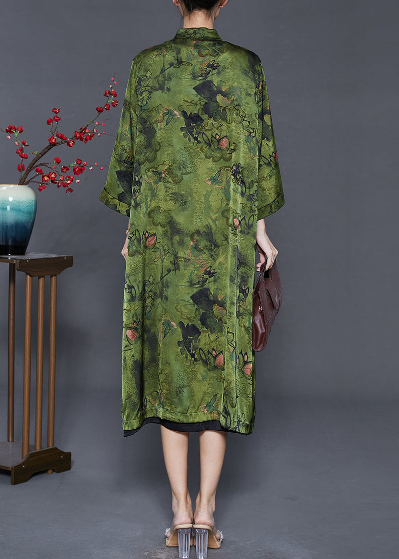 Boutique Green Oversized Print Silk Two Piece Set Clothing Spring