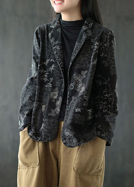 Black Button Peter Pan Collar Coats Long Sleeve