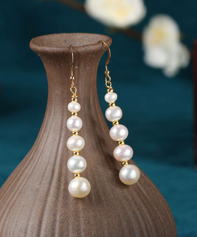 White 14k Gold Pearl Mother Shellfish Drop Earrings
