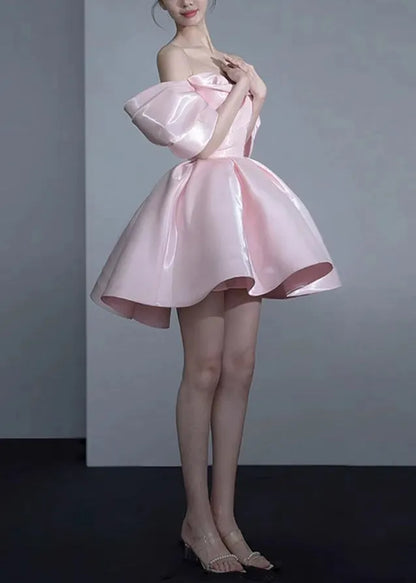 Novelty Pink Cold Shoulder Zippered Silk Princess Dresses Summer