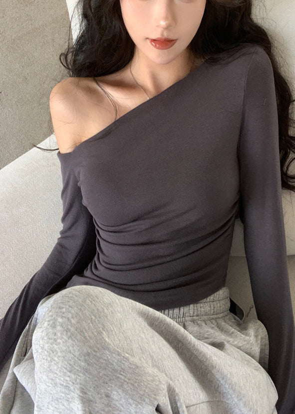 Grey Cold Shoulder Cotton Top Fall