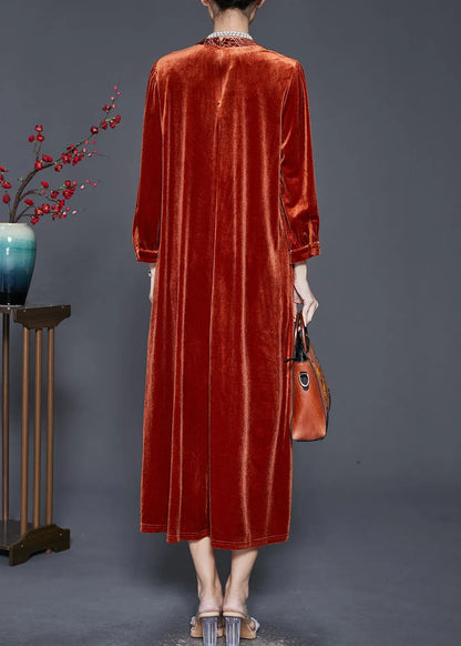 Caramel Oversized Patchwork Silk Velour Ankle Dress Spring