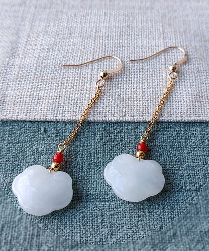 Diy White 14k Gold Jade Gem Stone Drop Earrings