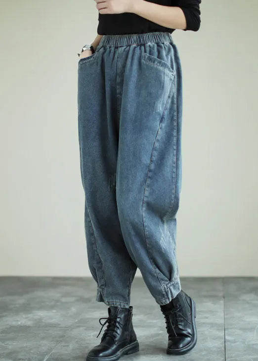 Handmade Blue Patchwork Denim Pants Spring