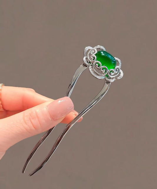 New Green Stainless Steel Jade Ruyi Hairpin