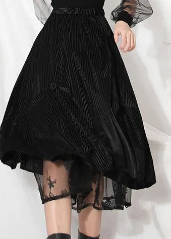 Black Velour Patchwork Asymmetrical Design Skirt