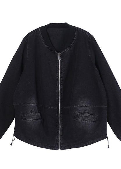 Loose Drawstring Baseball Collar Denim Jacket