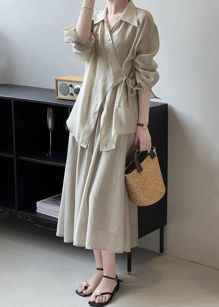 Green Button Two Piece Set Fall Peter Pan Collar