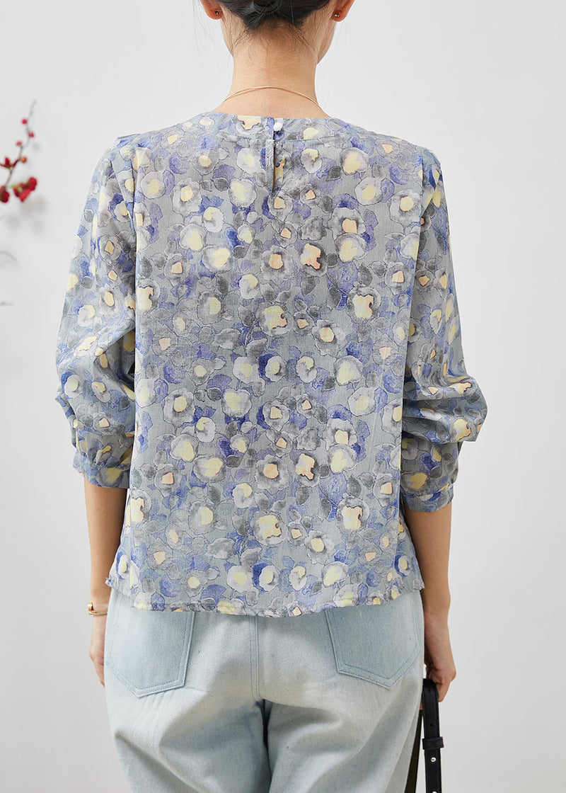 O-neck Print Linen Blouses Spring