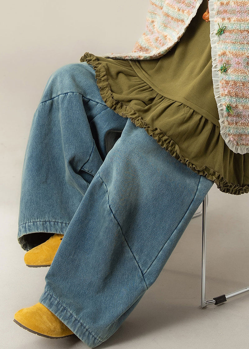 Blue Pockets Denim Wide Leg Jeans