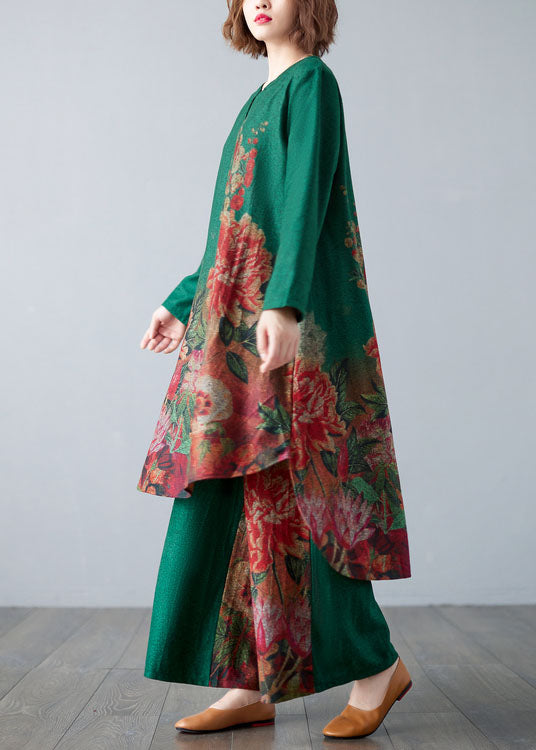 Green Patchwork Cotton Two Piece Set Clothing Spring