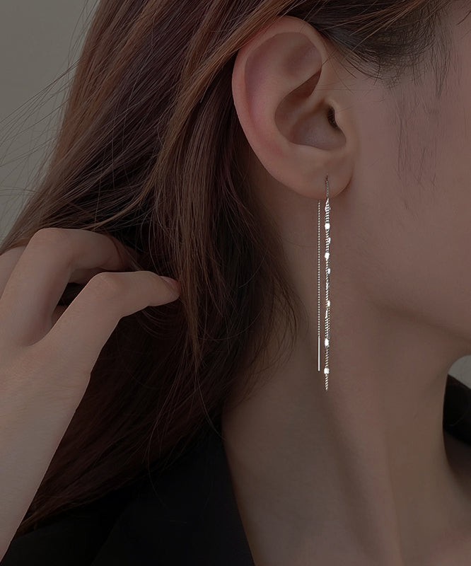 Silk Sterling Silver Sequins Tassel Drop Earrings