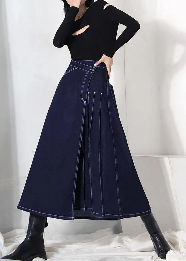 Denim Blue Zippered Asymmetrical Design Summer Skirt