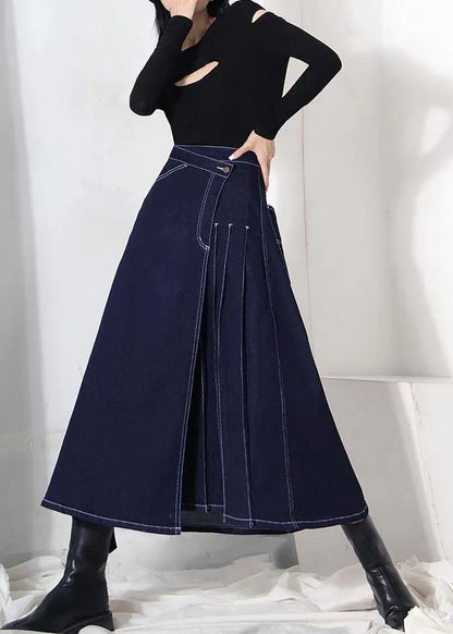 Denim Blue Zippered Asymmetrical Design Summer Skirt