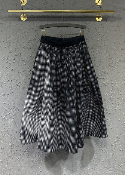 Colorblock Wrinkled Pockets Patchwork Cotton a Line Skirts Fall