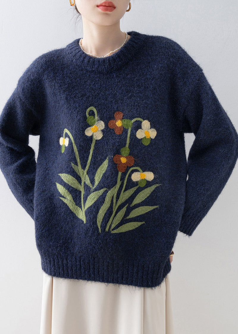 Simple Navy O Neck Knit Pullover Spring