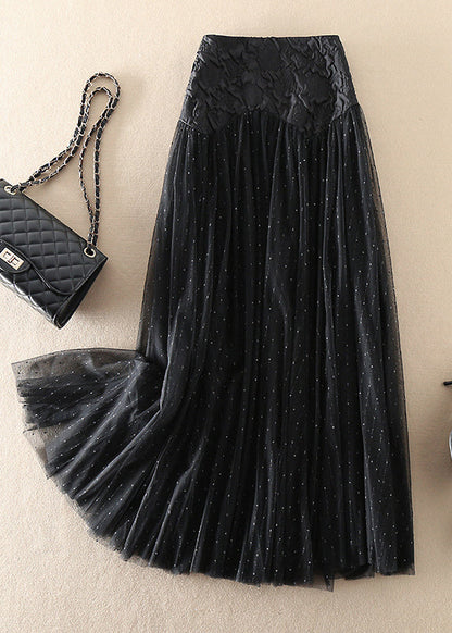 Black Zip Up Patchwork Tulle Skirts Spring