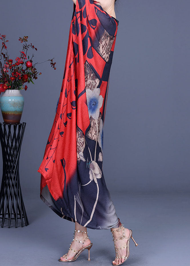 Red Button Bat Wing Sleeve Fall Vacation Dresses