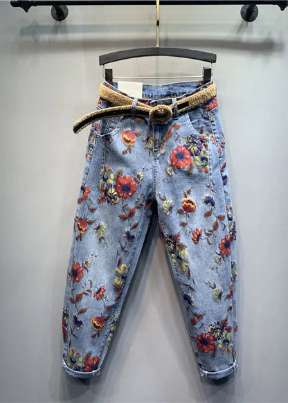 Classy Light Blue Patchwork Zippered Jeans Fall