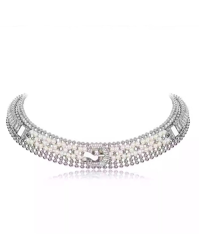 Original Gold Alloy Zircon Pearl Collar Necklace
