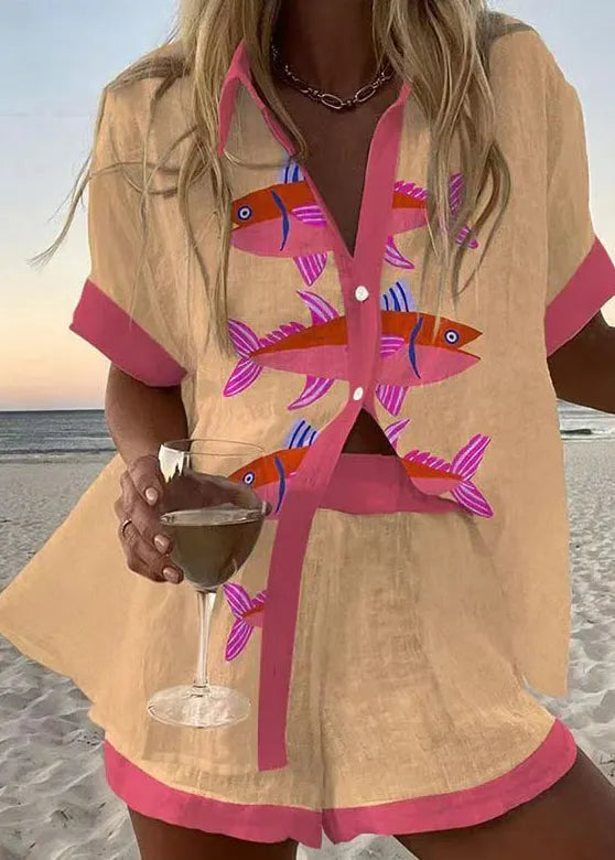 Unique Oversized Print Linen Sets 2 Pieces Summer