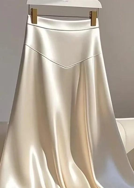Classy Champagne Patchwork High Waist Silk Maxi Skirt Summer