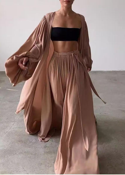 Khaki Oversized Chiffon Three Pieces Set Lantern Sleeve