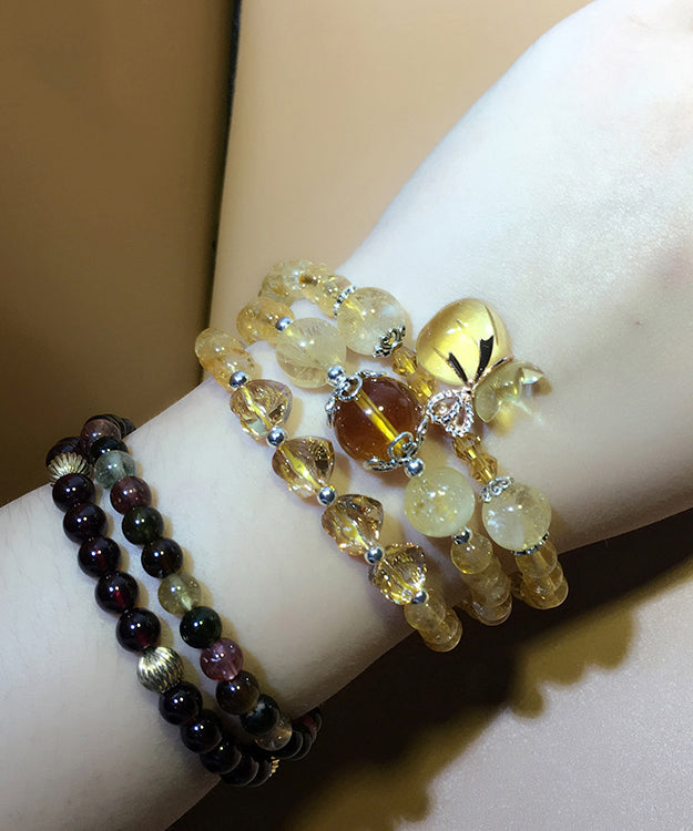 Yellow Crystal Rosary Multi Loop Charm Bracelet