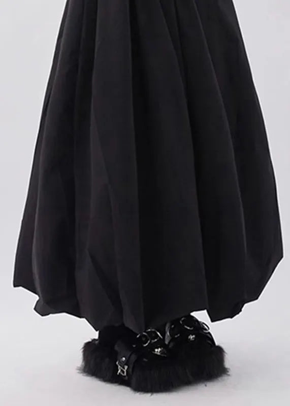 Natural Black Pockets High Waist a Line Skirts Summer