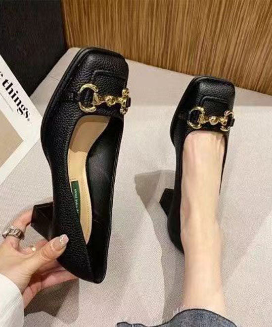 French Beige Faux Leather Sequined Splicing Chunky High Heels