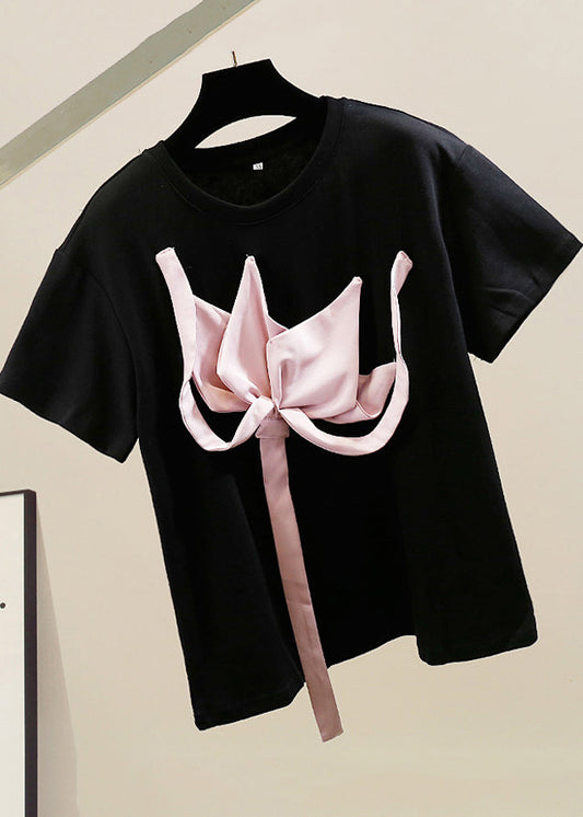 Modern Black Three-dimensional Flower Patchwork Cotton Tank Summer