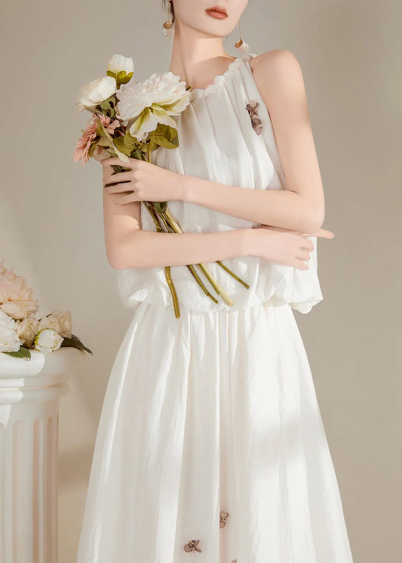 White O-neck Top and Maxi Skirts Two Pieces Set Summer