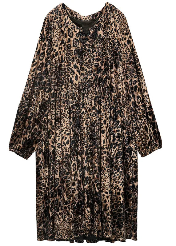 Leopard Print Oversized Silk Velour Holiday Dress Spring
