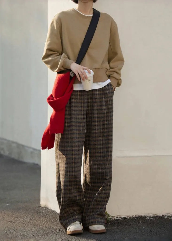 New Plaid High Waist Wide Leg Pants Spring