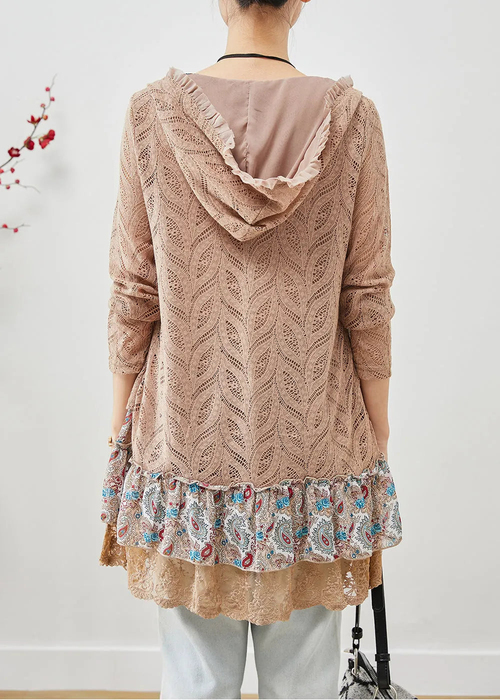 Khaki Hooded Patchwork Wrinkled Cotton Fake Two Piece Mini Dress Fall