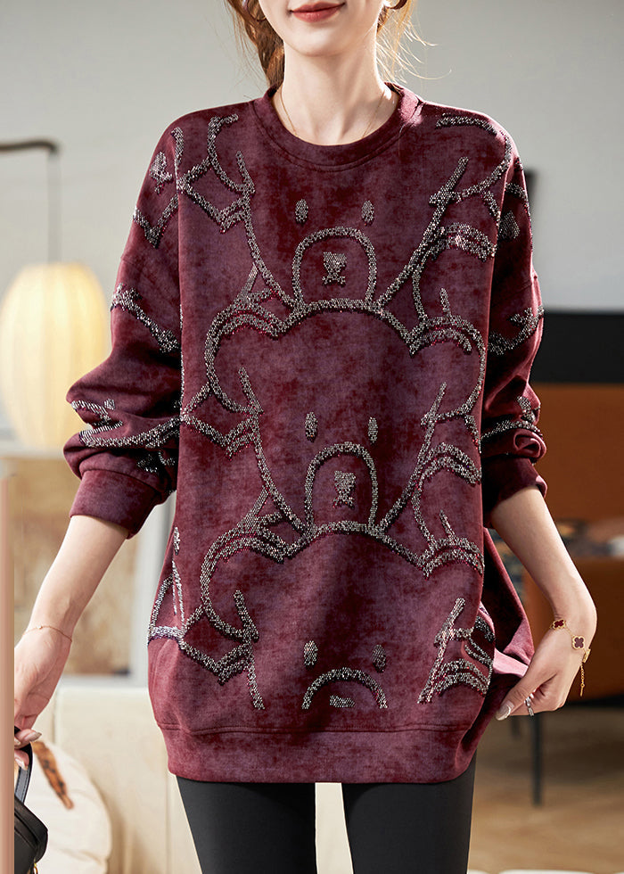 Red O-neck Cozy Sweatshirt Fall