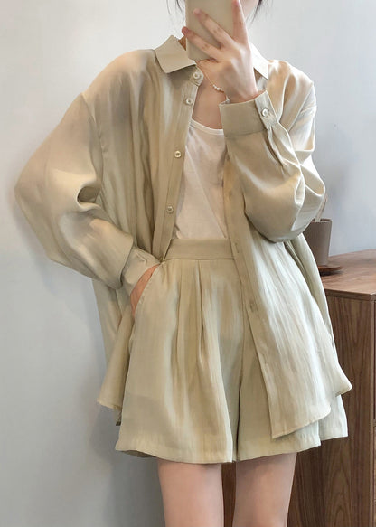 Light Green Lace Up Silk Two Pieces Set Spring