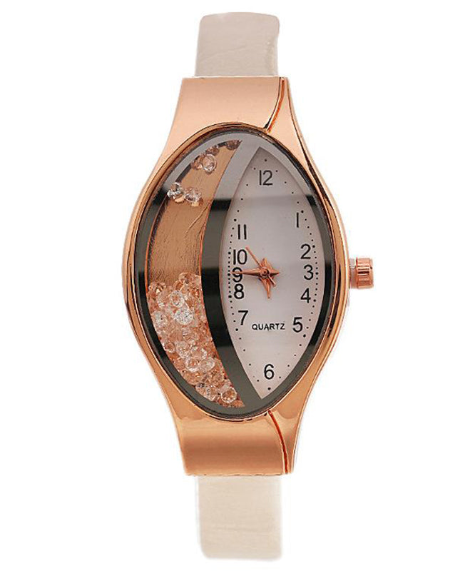 Pink Leather Alloy Eye Waterproof Watch